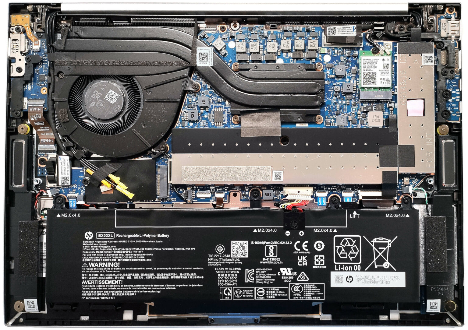 Internal Photo of HP elitebook 840 G11, 845 G11, N95848-001, silver backlit US keyboard palmrest (EliteBook 840 G11)